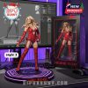 Performance-ready Helene Fischer figure in red costume with dynamic pose and colorful presentation box, set up in a stylish workspace!