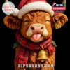 Highland cow figurine with playful face in red holiday attire, showing festive spirit with cute sculpting and textures!