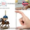 Single horse racing figurine with labeled base and sturdy acrylic thickness shown in hand for product clarity and dimension!