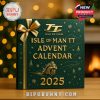 Gift box-style advent calendar with motorcycle-themed graphics and gold ribbon, designed for TT race fans and holiday collectors!
