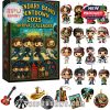 A collectible advent calendar box decorated with retro artwork and mini figures celebrating iconic band members and albums!