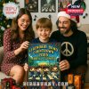 A happy family gathered during the holidays, opening a Beatles-themed countdown calendar box together!