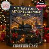 Santa Claus riding a military jeep on a festive battlefield-themed advent calendar box with explosions and U.S. forces imagery.