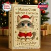 A Maine Coon Advent Calendar box with a Santa cat in front of a Christmas tree.