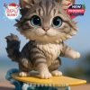 A Maine Coon cat figurine on a surfboard, ready to surf.