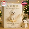 Sweet angel Maltese puppy figure with a pink bow and golden star accessory, perfect for Christmas decoration!