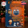 Edmonton Oilers-themed advent calendar box with holiday lights and mascot illustrations in a festive setting!