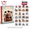Advent Calendar 2025 featuring Mickey and Minnie Mouse on a suitcase with various global Christmas adventure scenes.
