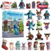Monsters, Inc. Advent Calendar 2025 with festive figurines of Mike, Sulley, Boo, and other characters in holiday attire.