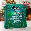 Close-up of MotoGP Advent Calendar box showing its racing-themed design with festive decorations and dynamic rider graphics!
