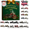 Motorcycle Advent Calendar with 24 miniature collectible motorcycles, featuring a red motorcycle on the cover and festive decorations.