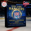 A close-up of the New York Rangers Advent Calendar, highlighting the 100th Anniversary design and the collectible items inside.