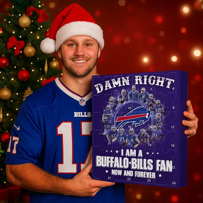 Close-up view of NFL Buffalo Bills Advent Calendar 2025 showing exclusive collectibles and doors