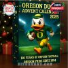 Close-up view of the Oregon Ducks 2025 Advent Calendar showing the mascot and festive holiday decorations.