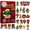 Detailed view of the 2025 Phillies Advent Calendar featuring the Phillies mascot and various collectible baseball-themed ornaments for the holiday season.