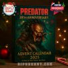 A collectible Predator figure from the 38th Anniversary Advent Calendar, featuring detailed design and a festive twist with the Predator wearing a red cape and holding a skull.