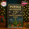 A detailed view of the Purdue Boilermakers Advent Calendar showing the figures, including players, stadium, and ornaments, all designed with the team’s colors and logo.