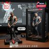 Paul Landers Rammstein figurine with guitar in black outfit, posed beside professional-grade packaging and fiery base!