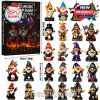 An advent calendar showcasing rock-inspired garden gnome figures dressed as famous musicians and rock icons, complete with musical instruments and vibrant concert-themed design.