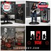 Lifelike miniature figures of RUSH band members with instruments, shown next to their respective display boxes, rendered in high detail with branding and signature plaques!