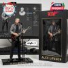 Alex Lifeson figure posed in a live performance scene with his guitar and mic, with a detailed collector box to the side!