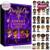 Advent calendar with 24 unique music-themed mini figures, capturing iconic costumes and styles in a rich purple and gold holiday box!