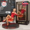 Taylor Swift “The Life of a Showgirl” white gown figure seated on rainbow base beside navy blue premium box!
