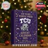 TCU-themed advent calendar box placed in a festive room with holiday lighting, highlighting the 2025 edition celebrating 129 years!