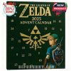 The Legend of Zelda 2025 Advent Calendar with an illustration of Link and the Triforce symbol in gold on a green background.