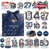 Toronto Blue Jays advent calendar with all included figures and themed Christmas ornaments.
