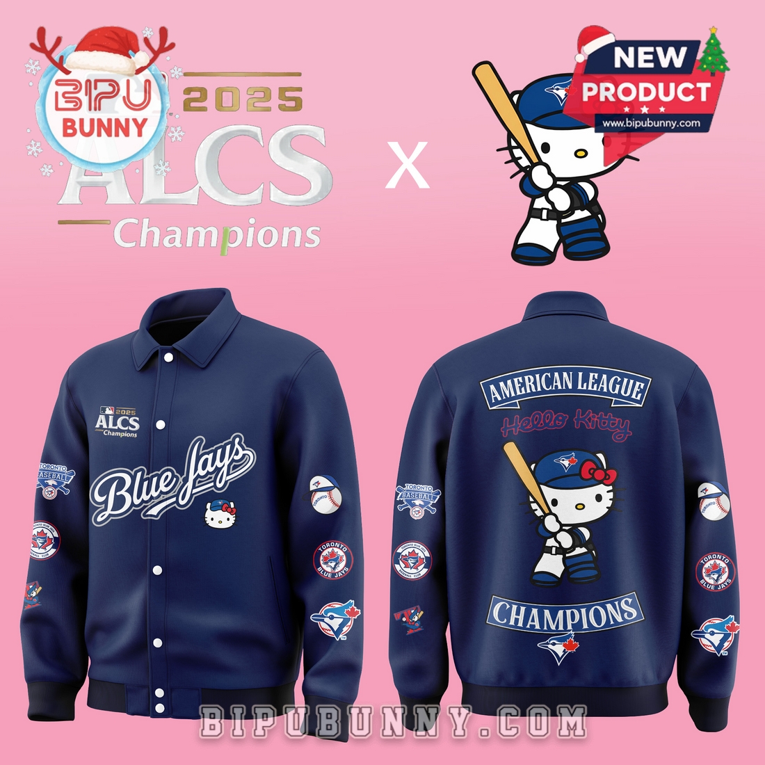 Toronto Blue Jays x Hello Kitty 2025 ALCS Champions Baseball Jacket Toronto Blue Jays x Hello Kitty 2025 ALCS Champions Baseball Jacket
