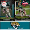 A sports display piece featuring a leaping catch moment frozen with a teal team player above a defender on a green turf base in front of a framed backdrop!