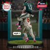 A detailed action collectible of a teal jersey player in motion clutching a pass while defenders trail behind on a grassy display base!