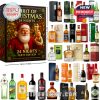 Santa Claus on a party-themed Advent calendar box with 24 high-end miniature alcohol bottles displayed around it!