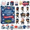 Themed Christmas calendar with Blue Jays branding surrounded by character miniatures and baseball holiday decorations!