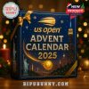 Elegant navy gift box for US Open Advent Calendar showing gold tennis ball graphics and New York city skyline details!