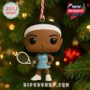 Classic tennis-themed male ornament in white uniform with racket and US Open branding for festive display!