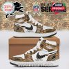 Lions-themed sneakers with camouflage pattern, showcasing the team's logo, 