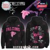 A black hoodie with the Atlanta Falcons logo and Machine Gun Kelly's pink graffiti-inspired artwork.