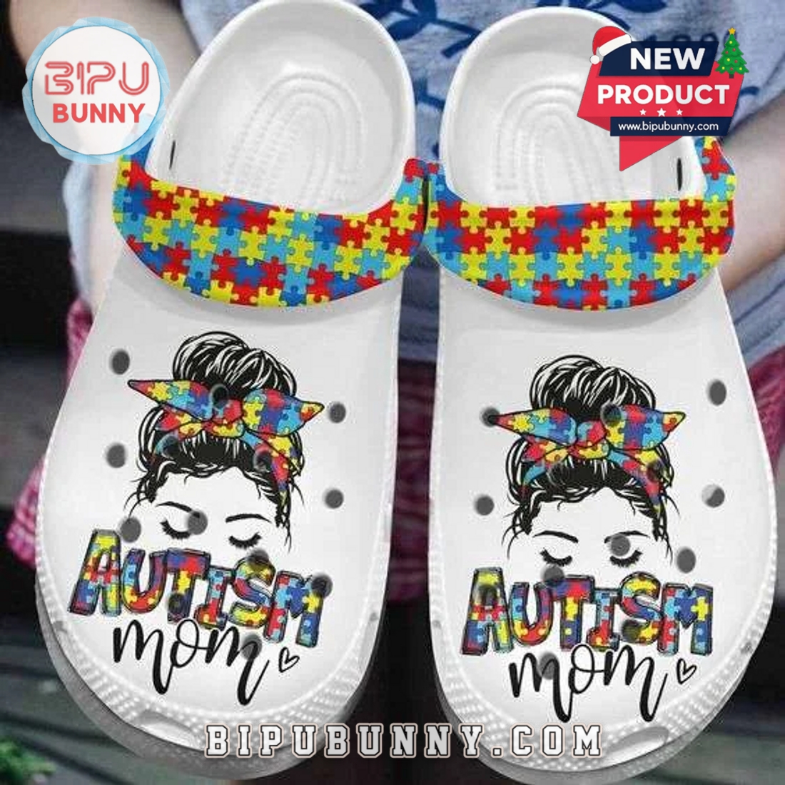 Autism Awareness Day Autism Mom Puzzle Messy Bun Crocs Autism Awareness Day Autism Mom Puzzle Messy Bun Crocs