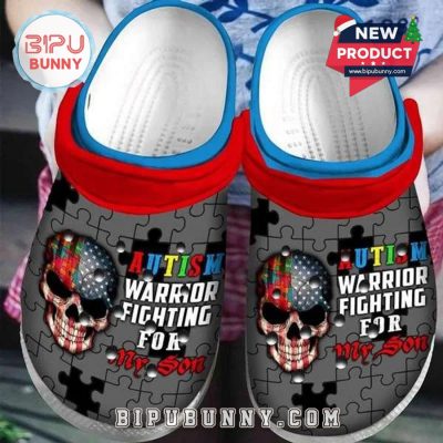Autism Awareness Day Skull Us Flag Autism Warrior Fighting For My Son Crocs