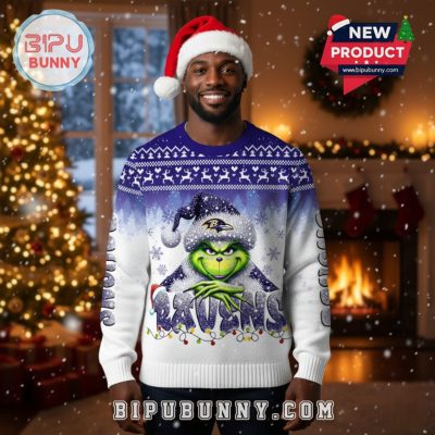 Baltimore Ravens Grinch Ugly Christmas Sweater 2025