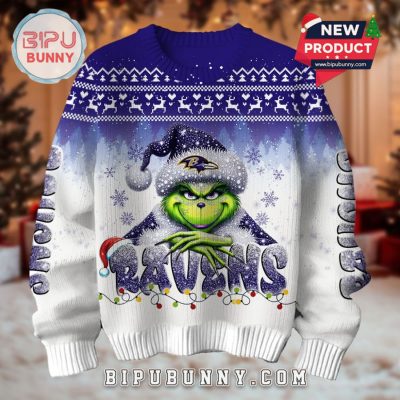 Baltimore Ravens Grinch Ugly Christmas Sweater 2025