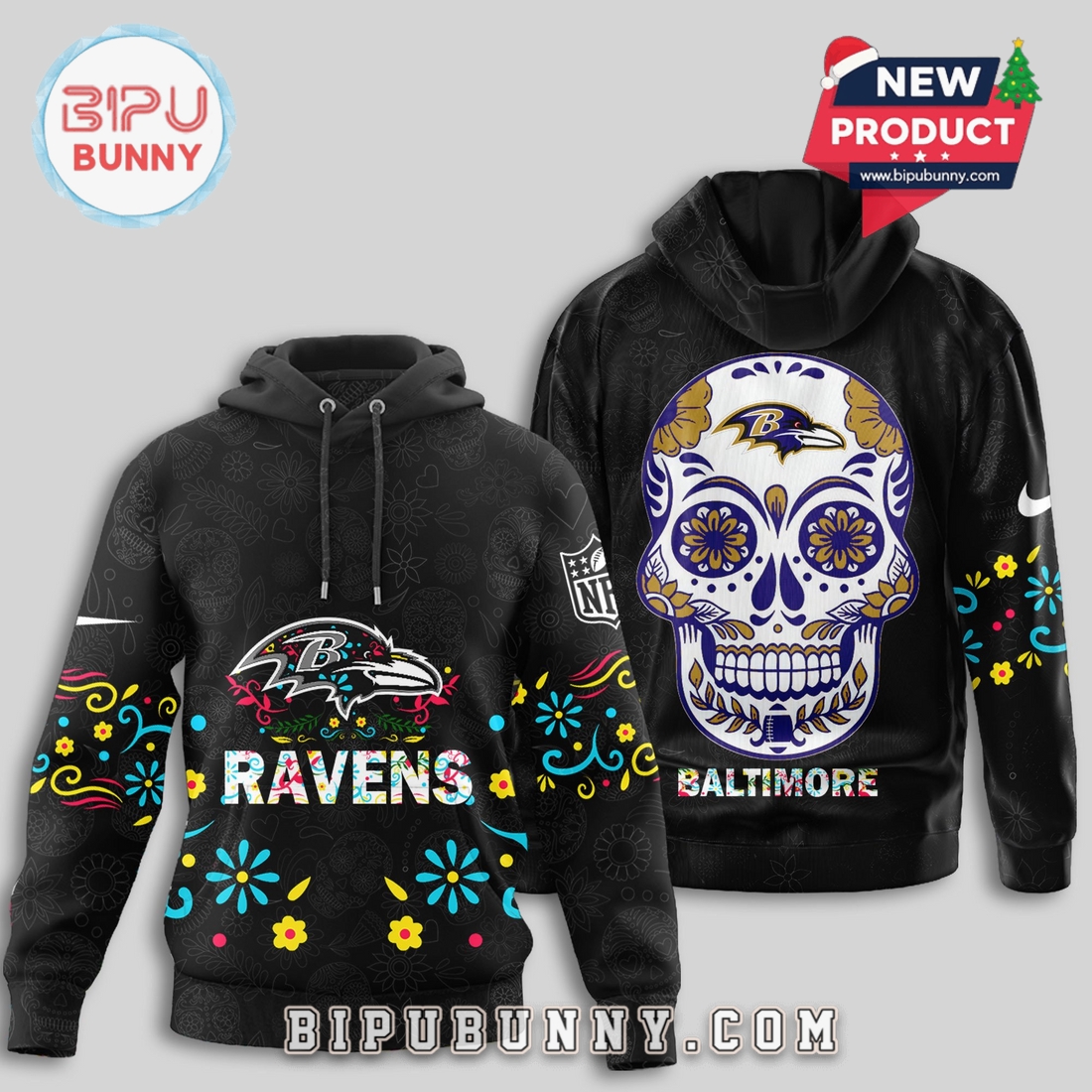 Baltimore Ravens NFL Dia de los Muertos Limited Editions Hoodie Baltimore Ravens NFL Dia de los Muertos Limited Editions Hoodie