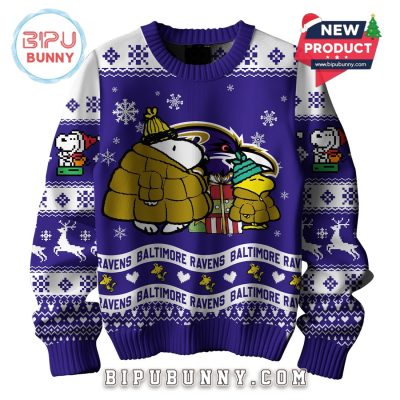 Baltimore Ravens NFL Peanuts Snoopy Ugly Sweater 2025