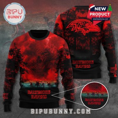 Baltimore Ravens x Stranger Things Ugly Sweater 2025