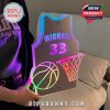 A yellow LED lamp shaped like a basketball jersey with customizable name and number.