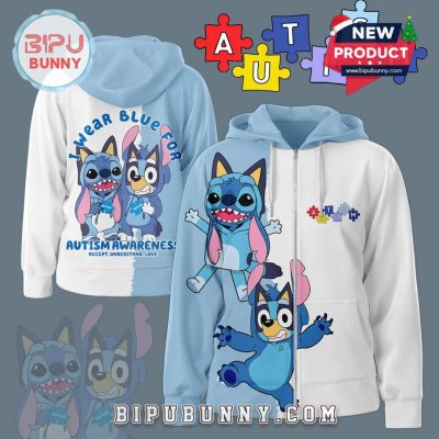 Bluey I Wear Blue For Autism Awareness Accept Hoodie 2025