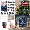 BYU Cougars Advent Calendar set with assorted miniature Christmas ornaments and sports-themed decorations in blue and white!