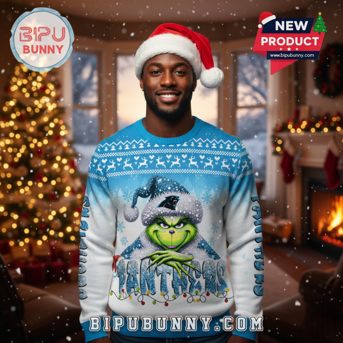 Carolina Panthers Grinch Ugly Christmas Sweater 2025 Carolina Panthers Grinch Ugly Christmas Sweater 2025